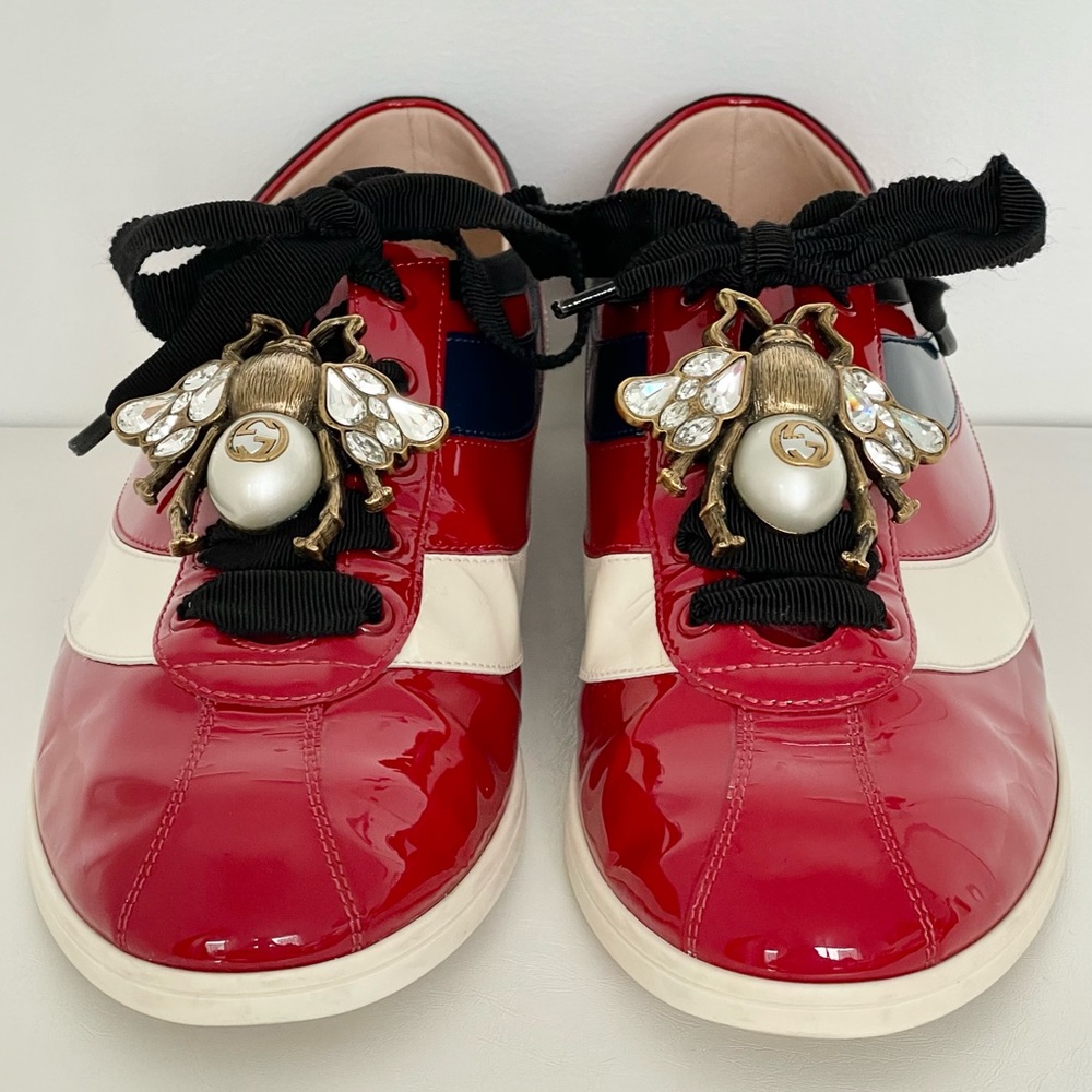 Gucci Falacer Patent Leather Sneakers in Red